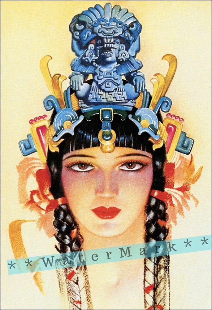 Aztec Beauty 1940 Mexican Calendar Art Vintage Poster Print Retro Pin Up Style