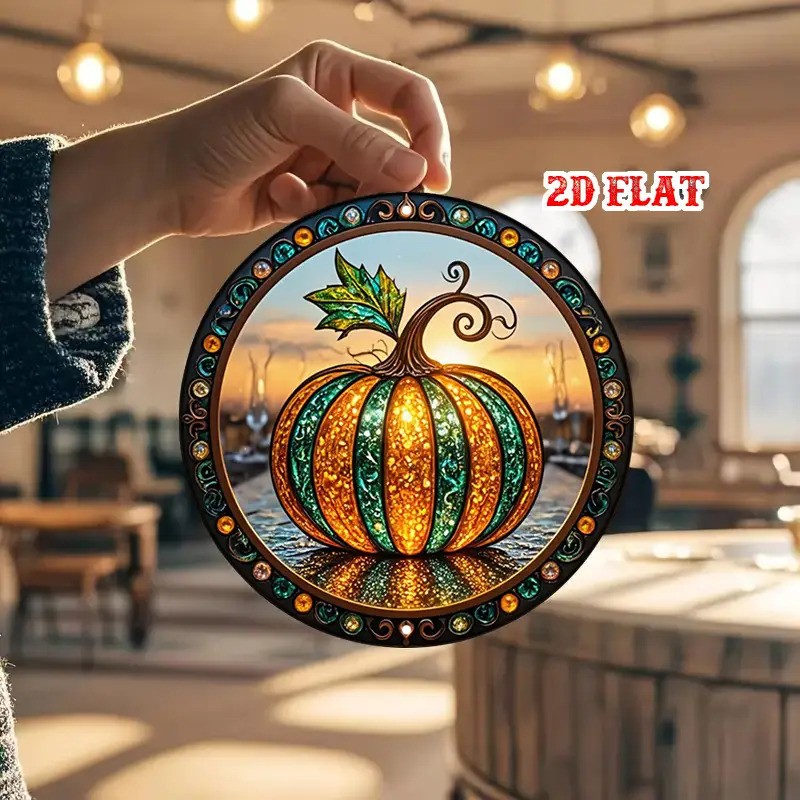 Autumn Pumpkin with Glowing Gemstone Vintage Metal Sign