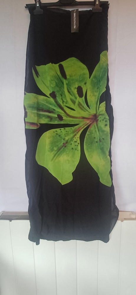 PLT Black Floral Chiffon Maxi Skirt in Size 4