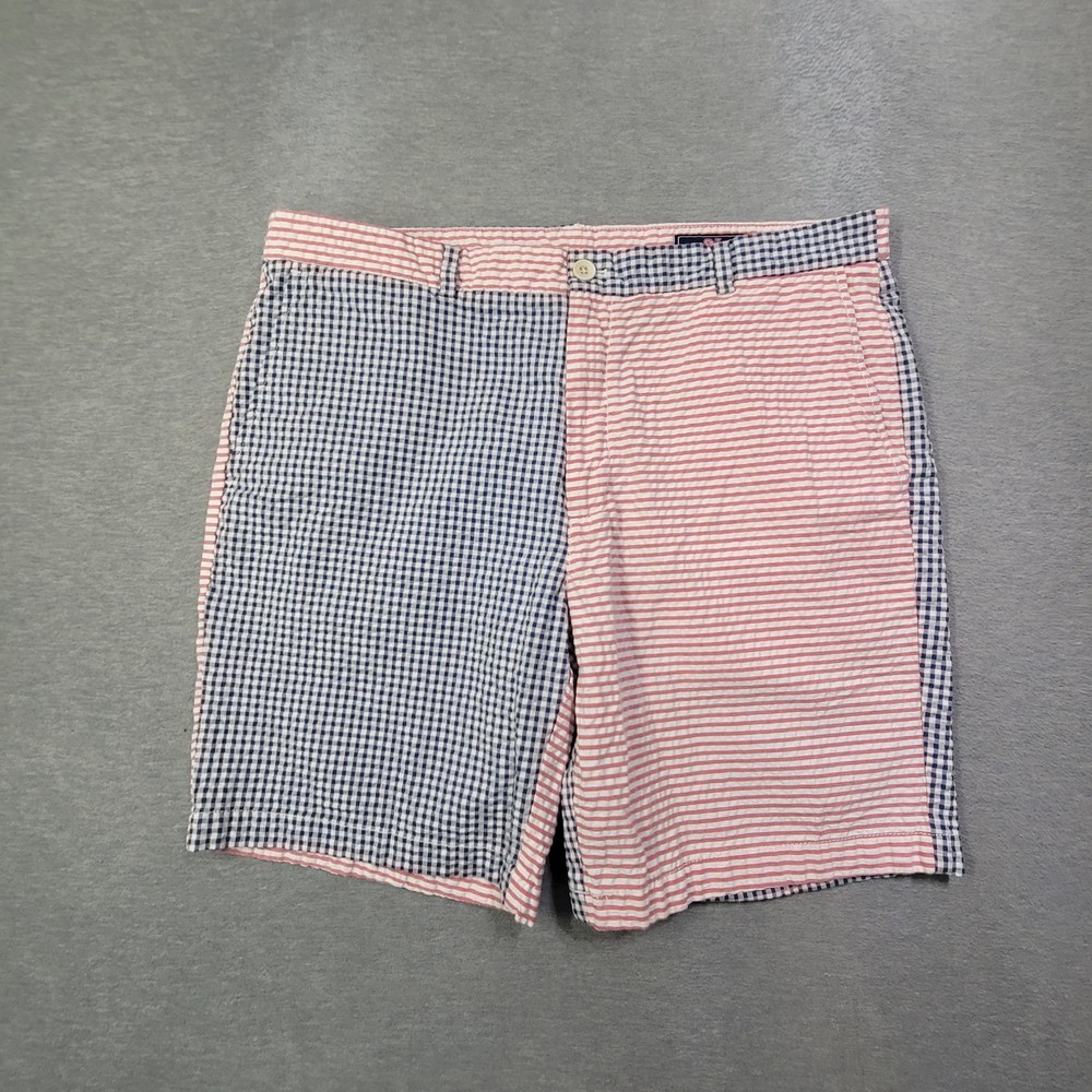 Vineyard Vines Shorts Mens 38 Red Blue Colorblock Striped Seersucker Breaker