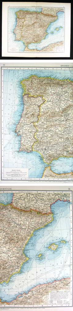 1896 Andrees Map Spain Portugal Gibraltar Madrid Lisbon Barcelona Algeria Africa