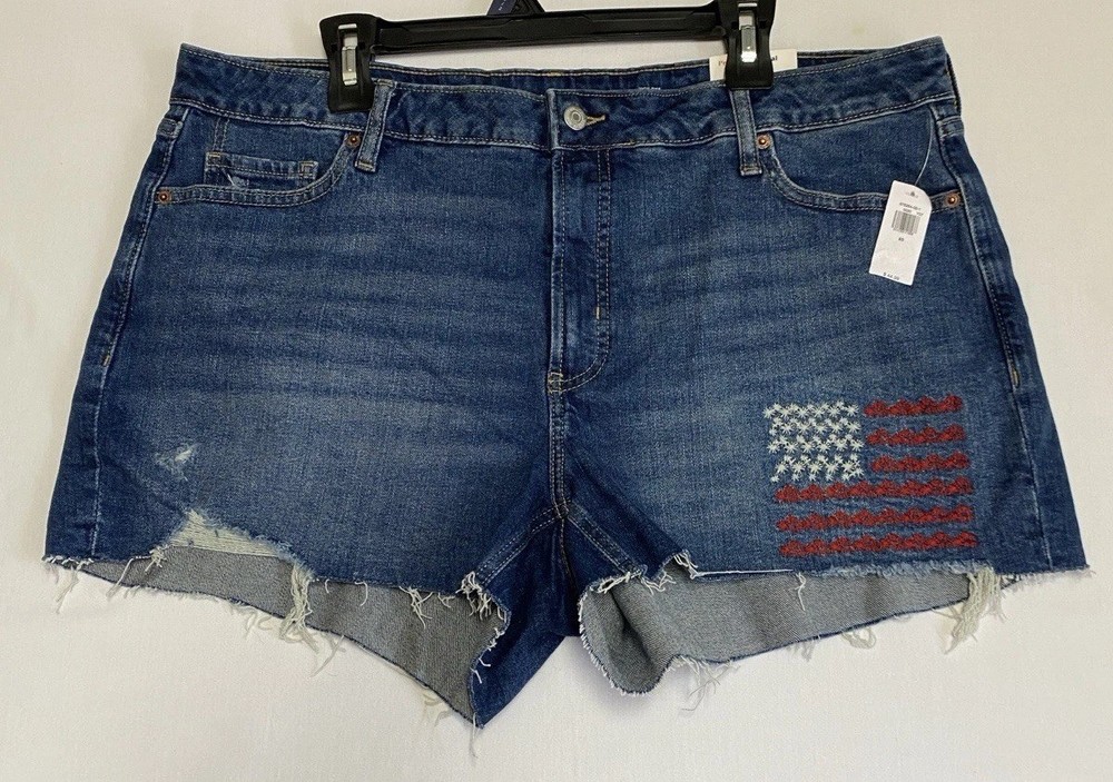 NWT Old Navy High Rise OG Straight Denim Shorts Sz 20 American Flag Print USA