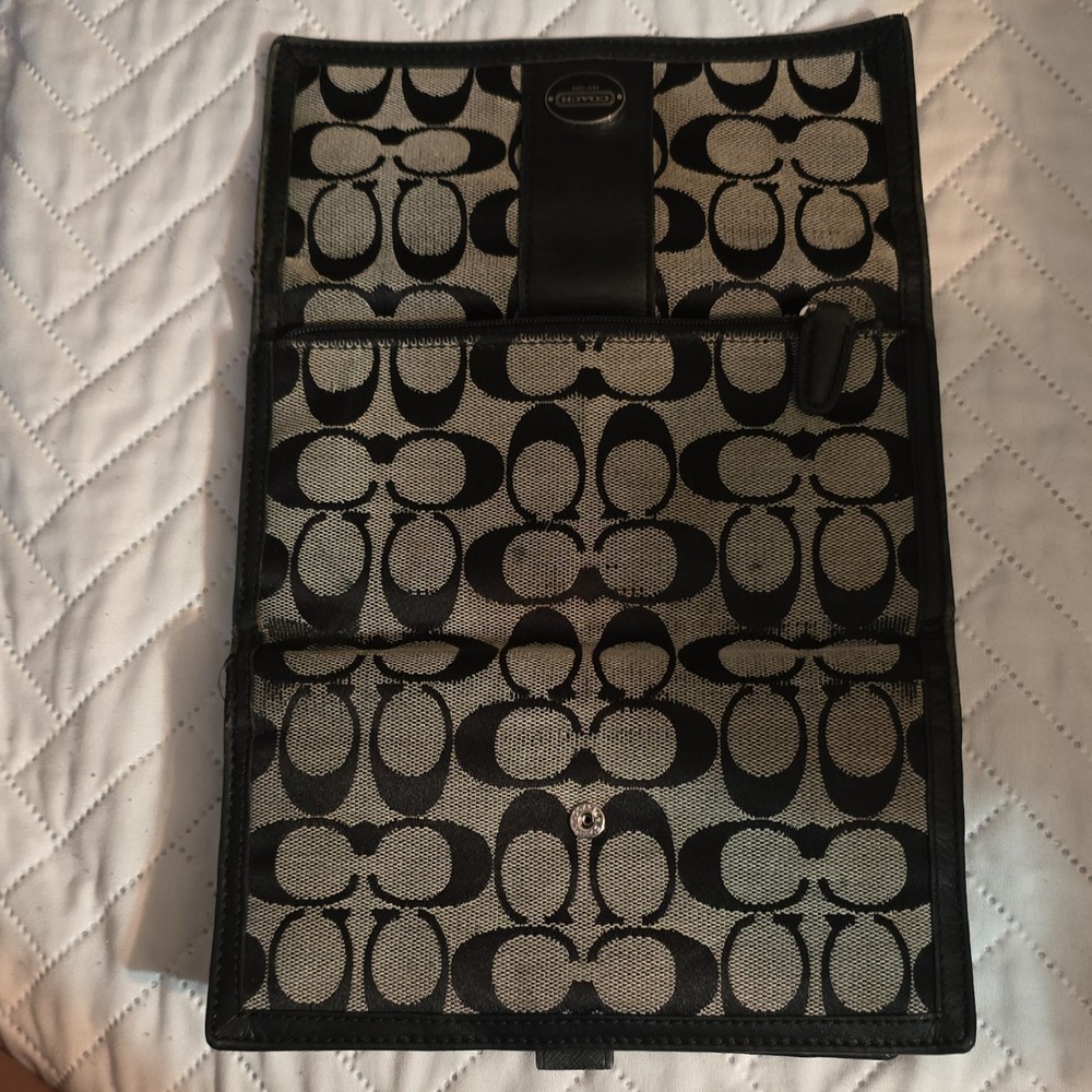 Coach Black Gray Logo Folding Wallet with Card Slots and ID Window