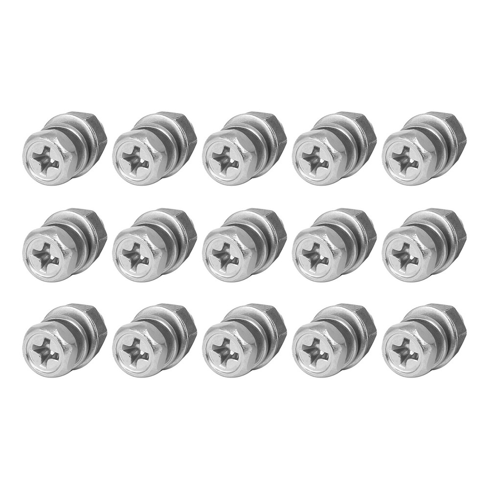 15Set M5x12mm Hex Head Fully Threaded Screw Bolts Nut with Flat and Lock Washers