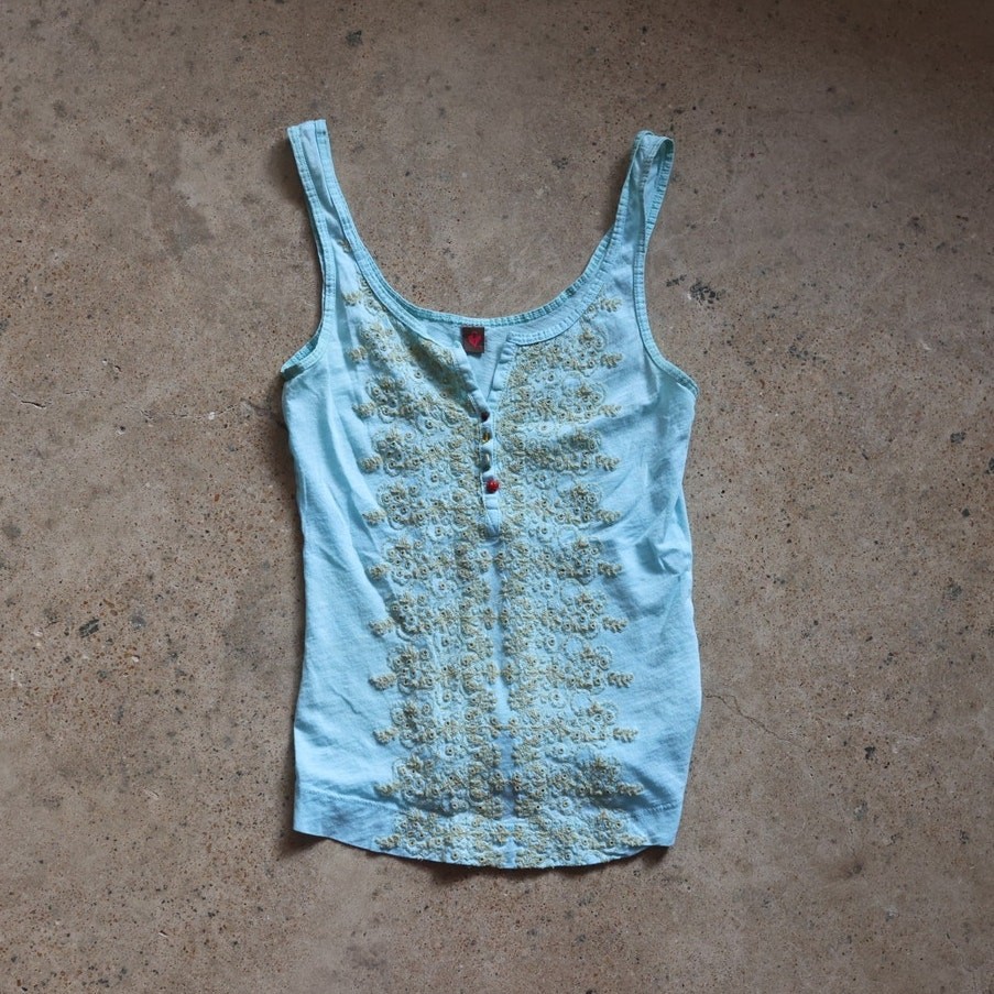 Vintage Y2K Aqua Embroidered Fairycore Cami Tank Top S