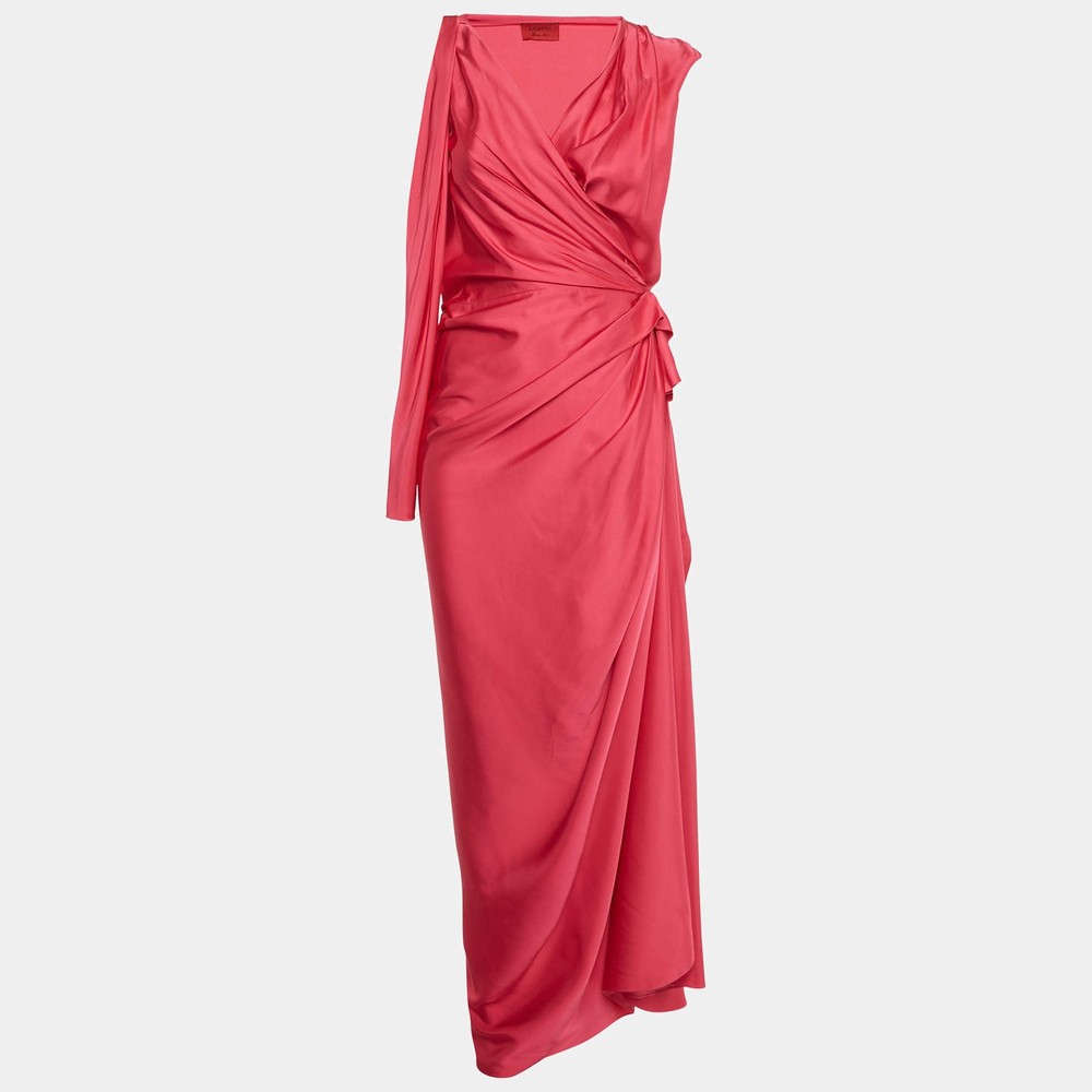 Lanvin Pink Satin Draped Wrap Maxi Dress S