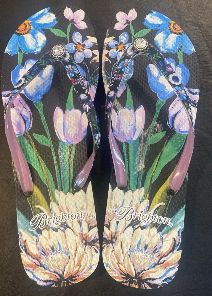 FREE SHIPPING Brighton Floral Flip Flops Size 10 Brand New