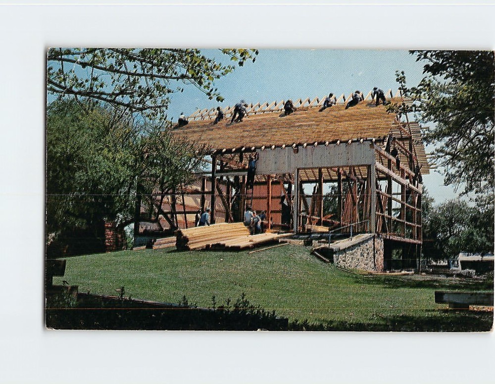 Postcard Amish Barn Raising Pennsylvania USA