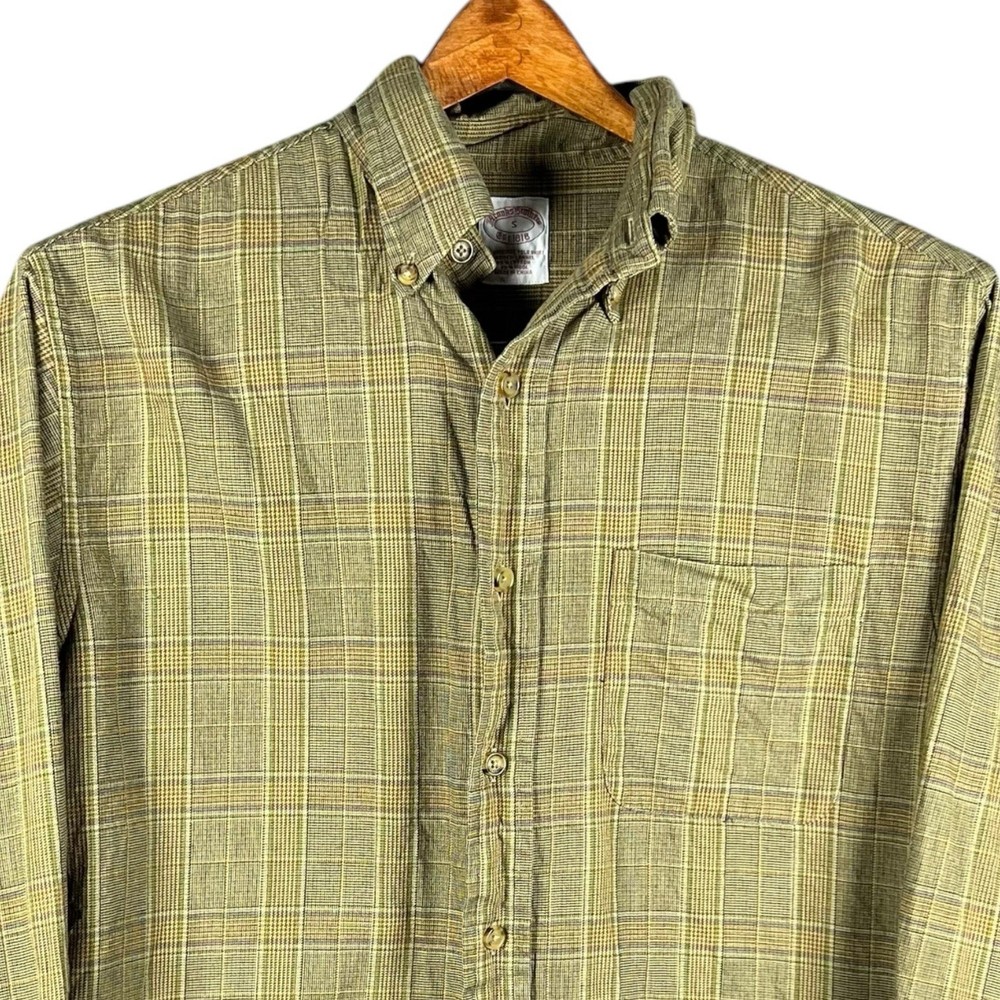 Brooks Brothers Wool Blend Plaid Flannel Shirt Men’s S Green Button Down