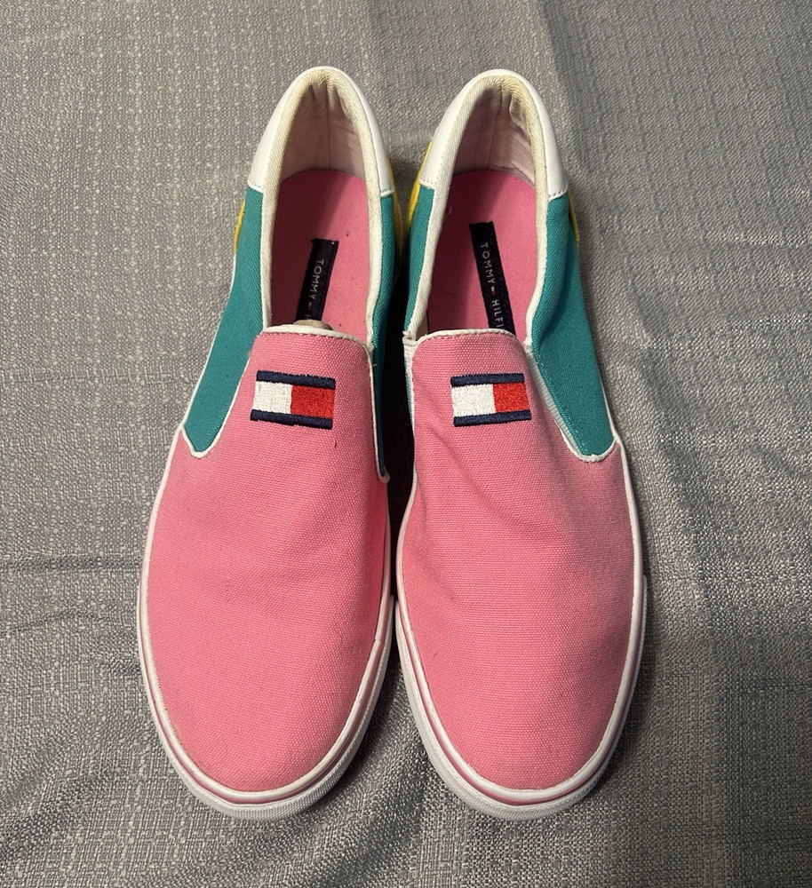 Tommy Hilfiger Men's Slip-On Colorblock Canvas Shoes Pink/Teal/Yellow US 9