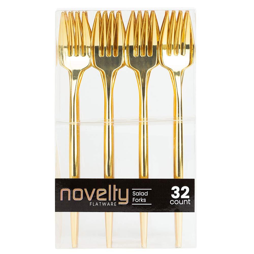Novelty Flatware Gold Salad Forks - 32 Pieces - Modern & Stylish Plastic Flat...