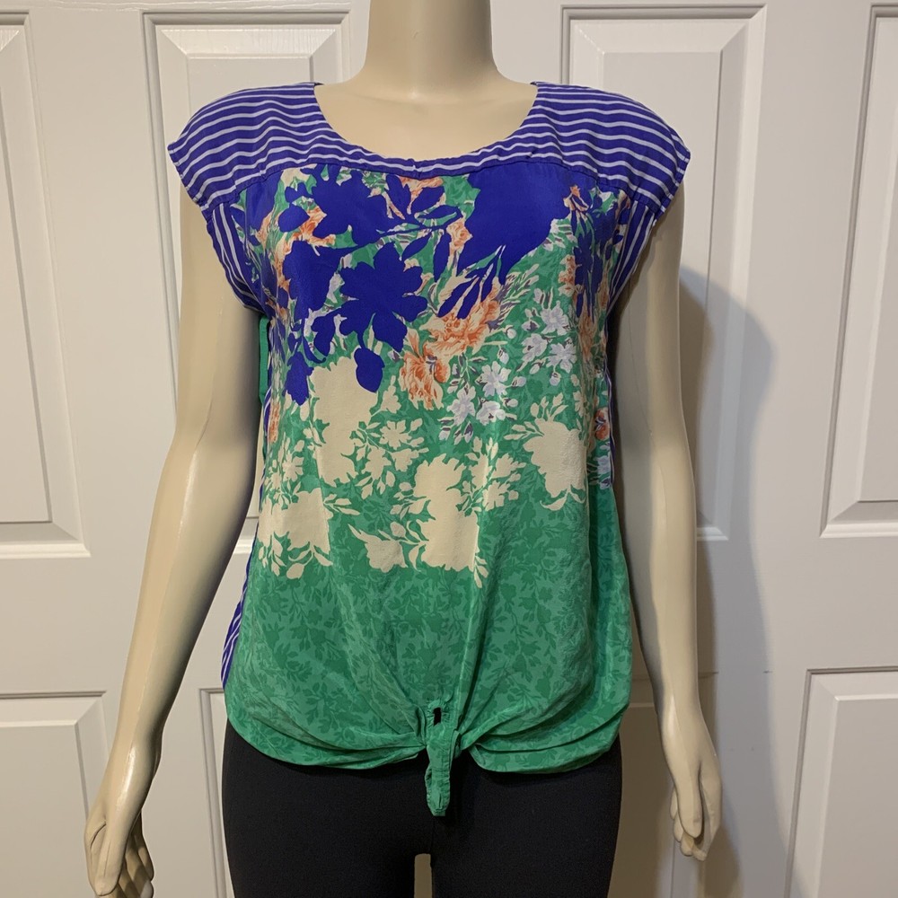 Anthropologie Moulinette Soeurs Women's S Top Floral Boxy Silk Blouse Tie Front