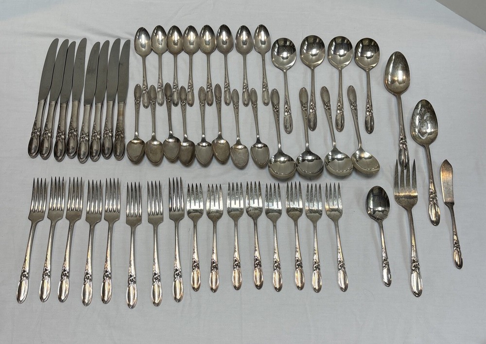 Oneida Community WHITE ORCHID Service for 8 Silverplate Flatware 53 pcs
