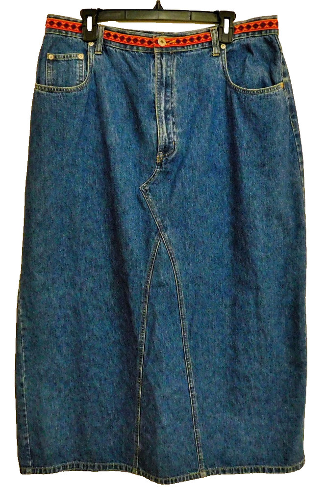 Venezia Jeans Clothing Co. 1990's Southwest Style Jean Maxi Skirt Size 18