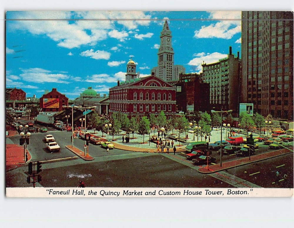 Postcard Faneuil Hall the Quincy Market and Custom House Tower Boston MA USA