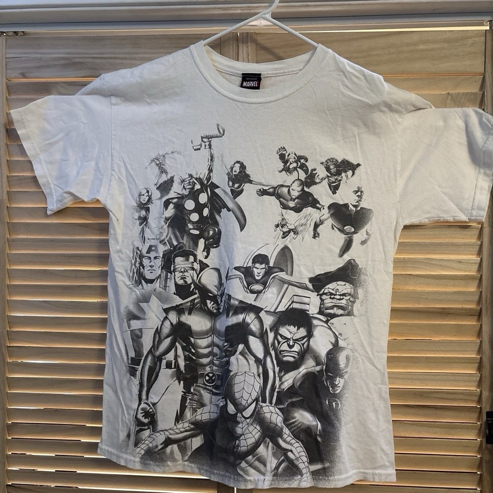 Mad Engine Marvel Spider-Man Thor Graphic Print Crew Neck T-Shirt White Men's XL