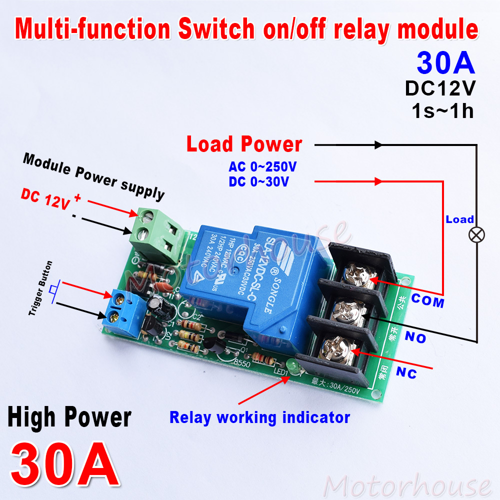 DC 12V Trigger Delay turn off / turn on Switch Timer Relay Module High Power 30A