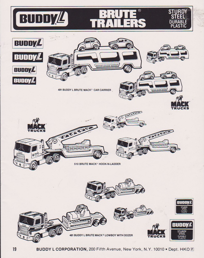 VINTAGE AD SHEET #2467 - 1980s BUDDY L TOYS - BRUTE TRAILERS -  MACK TRUCKS