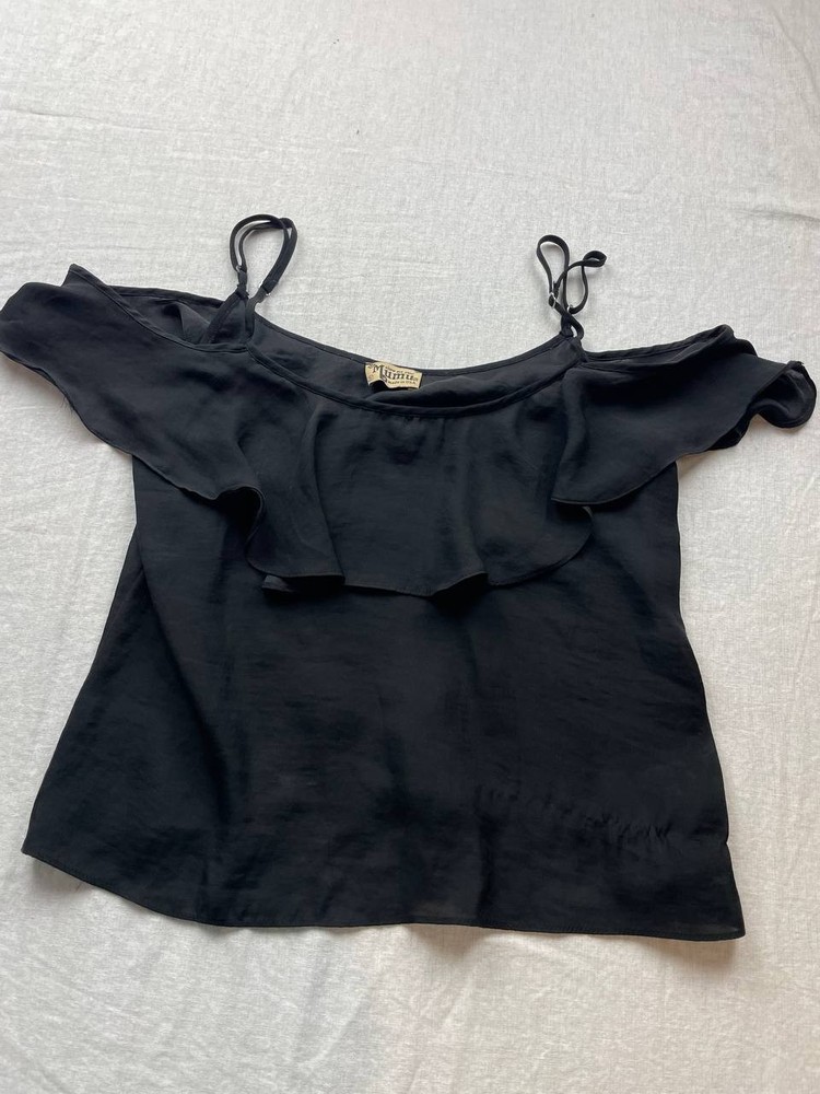 Show Me Your Mumu Blouse Top Womens Small Black Cold Shoulder Sleeve Ruffle