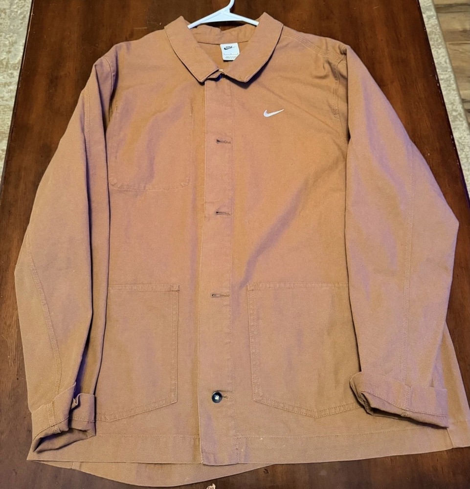 Men's NIKE Life Chore Cotton Canvas Brown Button Up Jacket Size Large