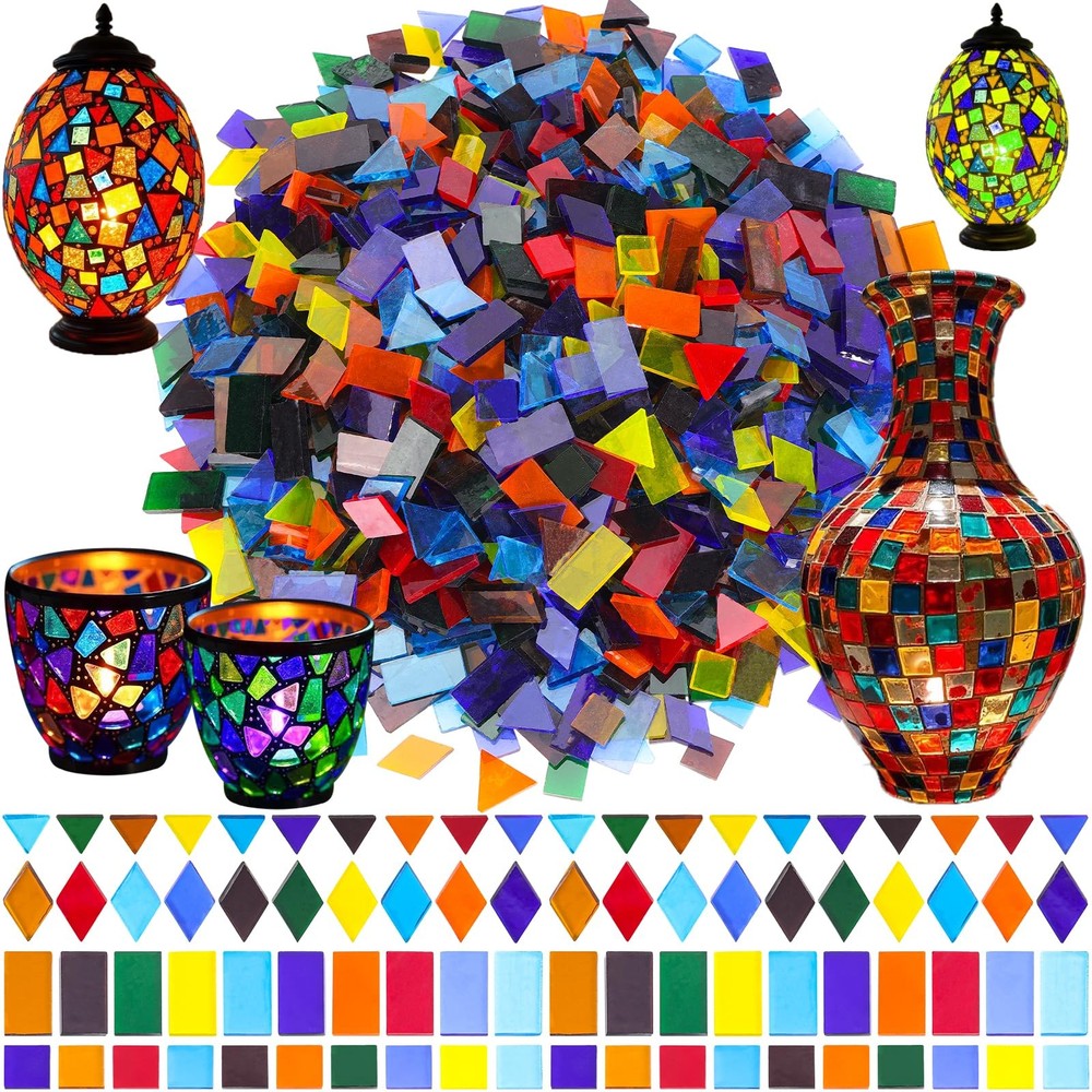 2400 Pcs Mosaic Tiles, Glass Mosaic Tiles for Crafts Bulk, Assorted Color Sta...