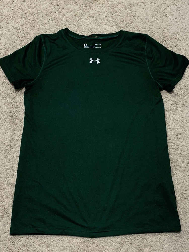 Underarmour Womens Dryfit Shirt Green Heat Gear Short Sleeve Top Size Small