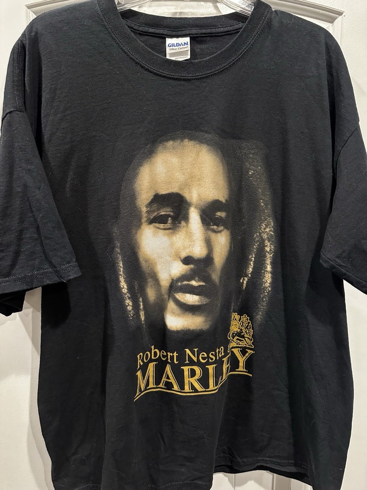 VTG Y2K Gildan Bob Marley Robert Nesta Big Face Graphic Music Black T-Shirt XL