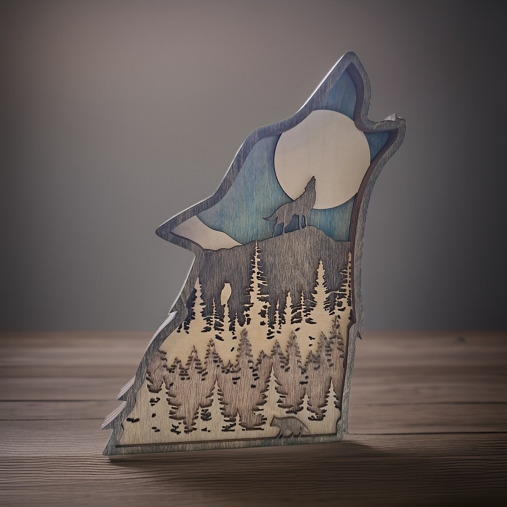 Enchanting Handcrafted Wooden Howling Wolf Sculpture for Rustic Nature-Inspired Home Decor
