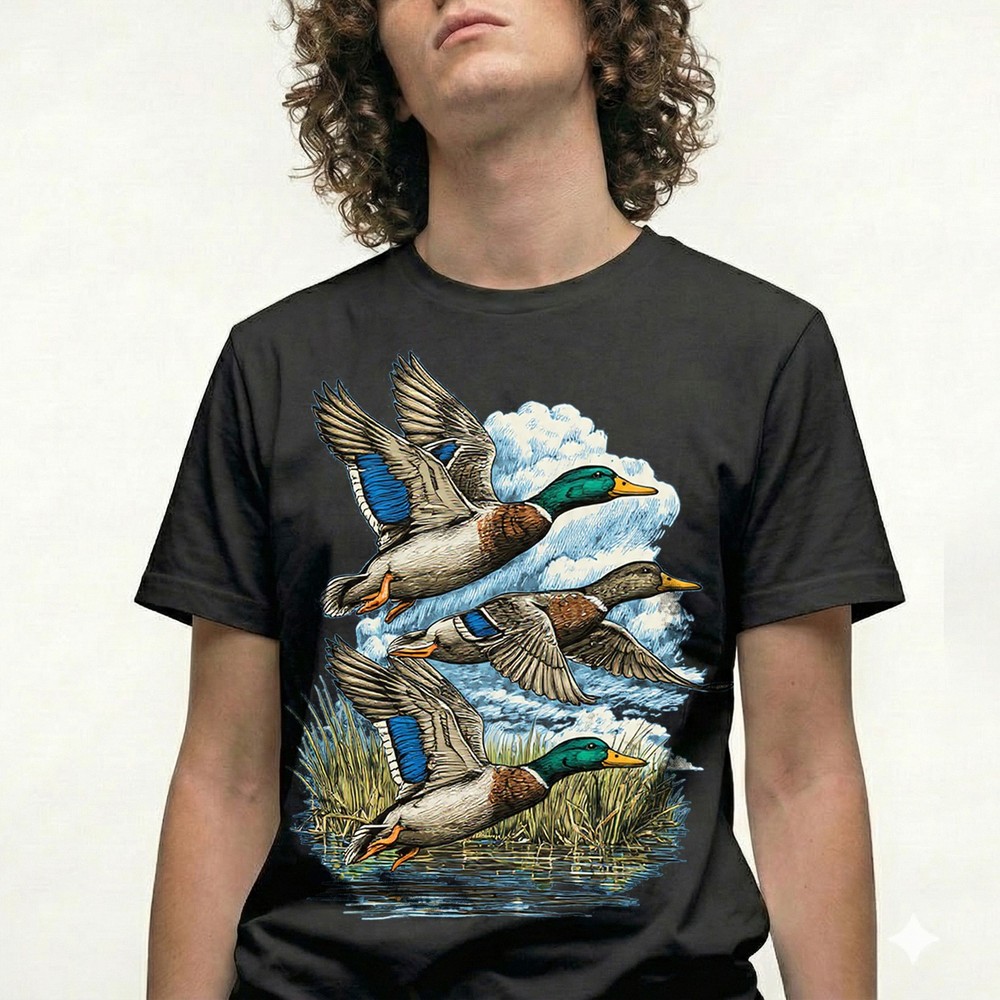 Mallard Ducks Flying T-Shirt Vintage Hunting Nature Bird Watcher Wildlife Gift
