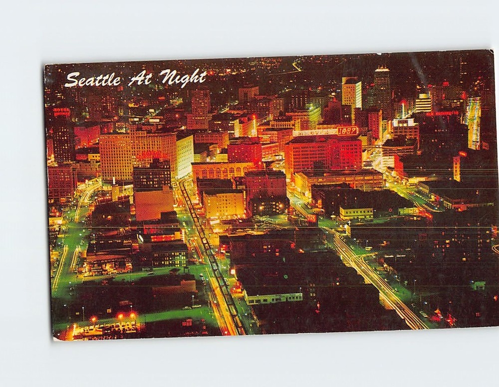 Postcard Night Panorama of Seattle Washington USA