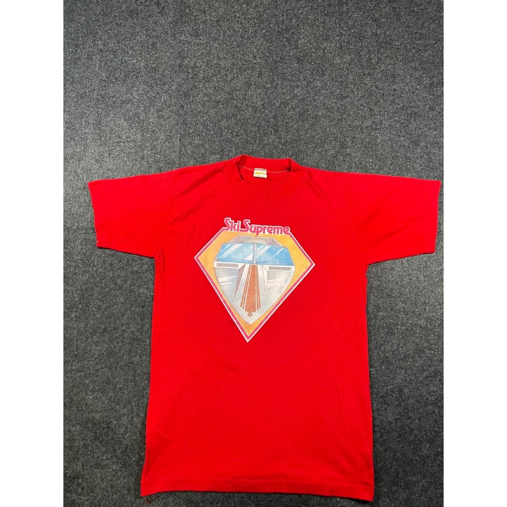 Vintage Velva Sheen Ski Supreme Boat Graphic T-Shirt Red 80s Single Stitch M