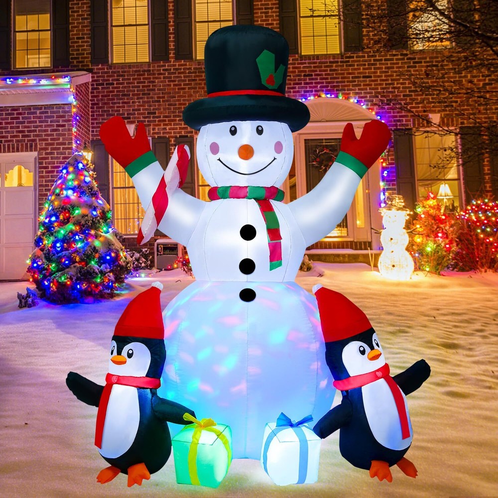 6FT Christmas Inflatables Outdoor Decoration with LED Lights, Snowman and Pen...