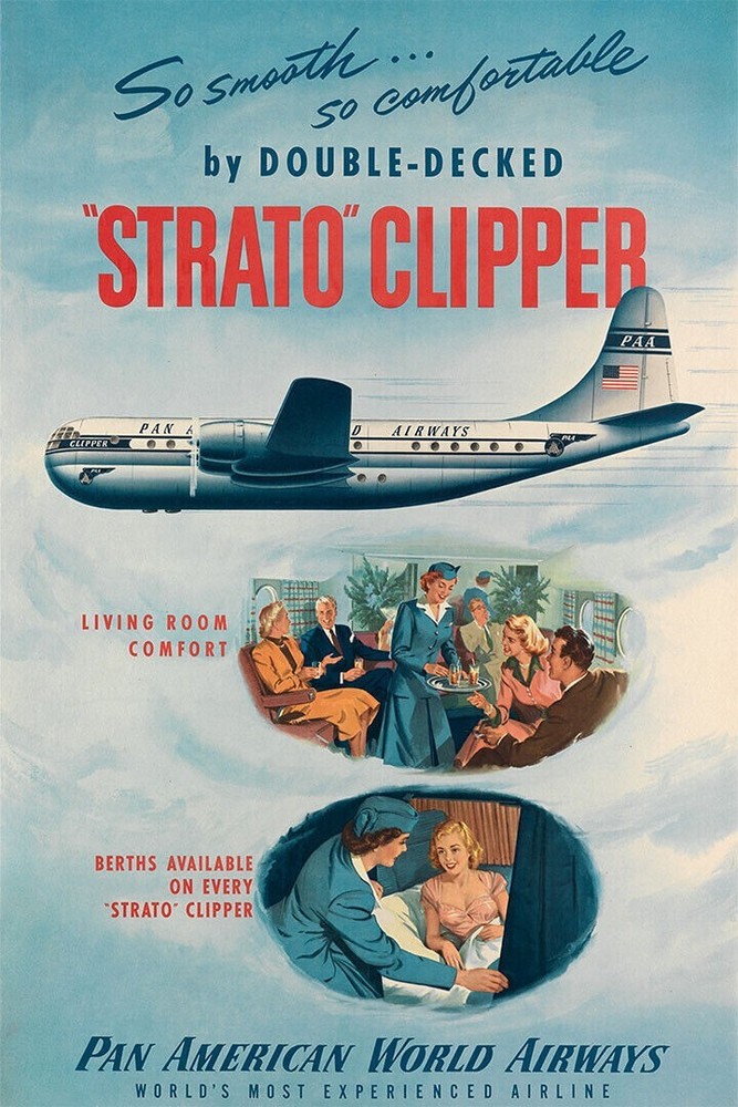 Pan American Airlines Stratoclipper Vintage Travel Poster – 24x36 Inches