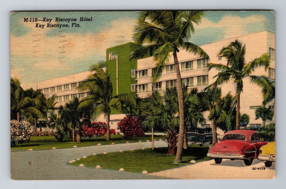Key Biscayne FL-Florida, Key Biscayne Hotel, Advertising, Vintage Postcard