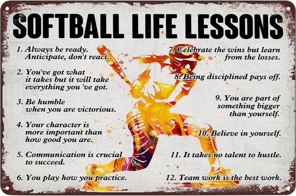 Softball Life Lessons Vintage Positive Tin Metal Signs Home Décor 8x12