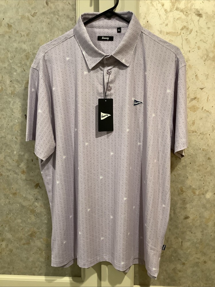 Breezy Men's Short Sleeve Golf Pin Location Geo Polo Shirt CA4 Purple Size XL