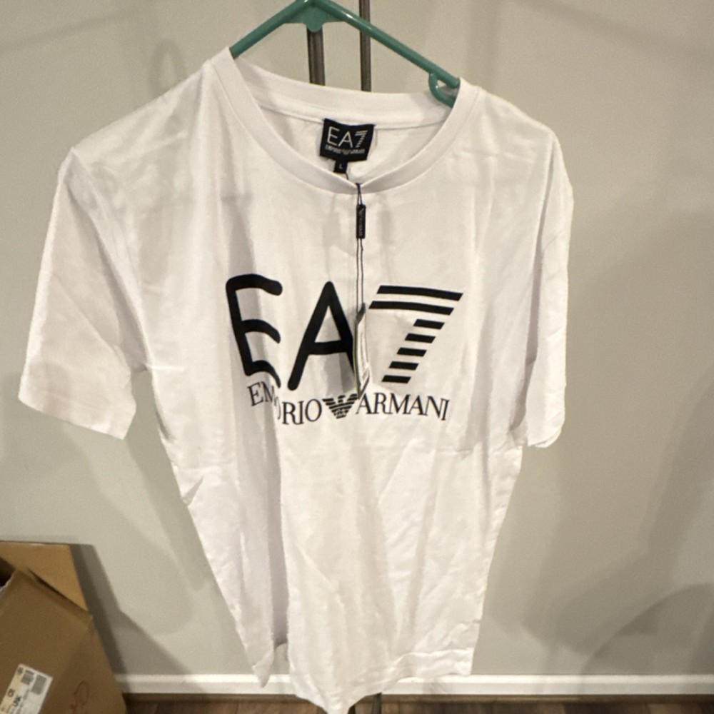 Emporio Armani EA7 White Cotton Men's Short Sleeve Crew Neck Logo T-Shirt L