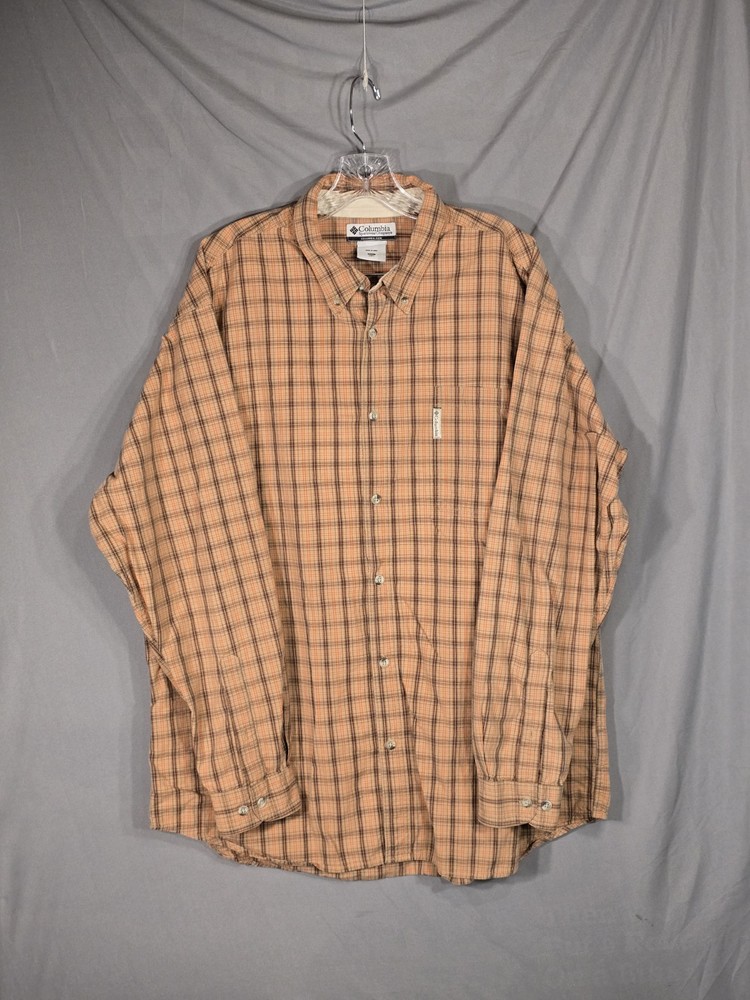 Columbia Sportswear Plaid Button Down Shirt Mens XXL Orange Long Sleeve Cotton