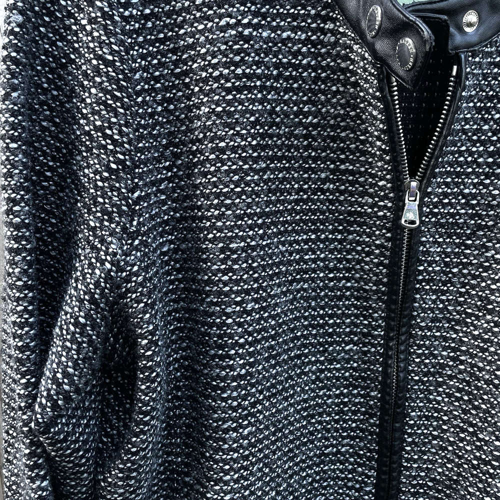 Lauren Ralph Lauren Jacket Womens XL Black White Tweed Moto Zip Front