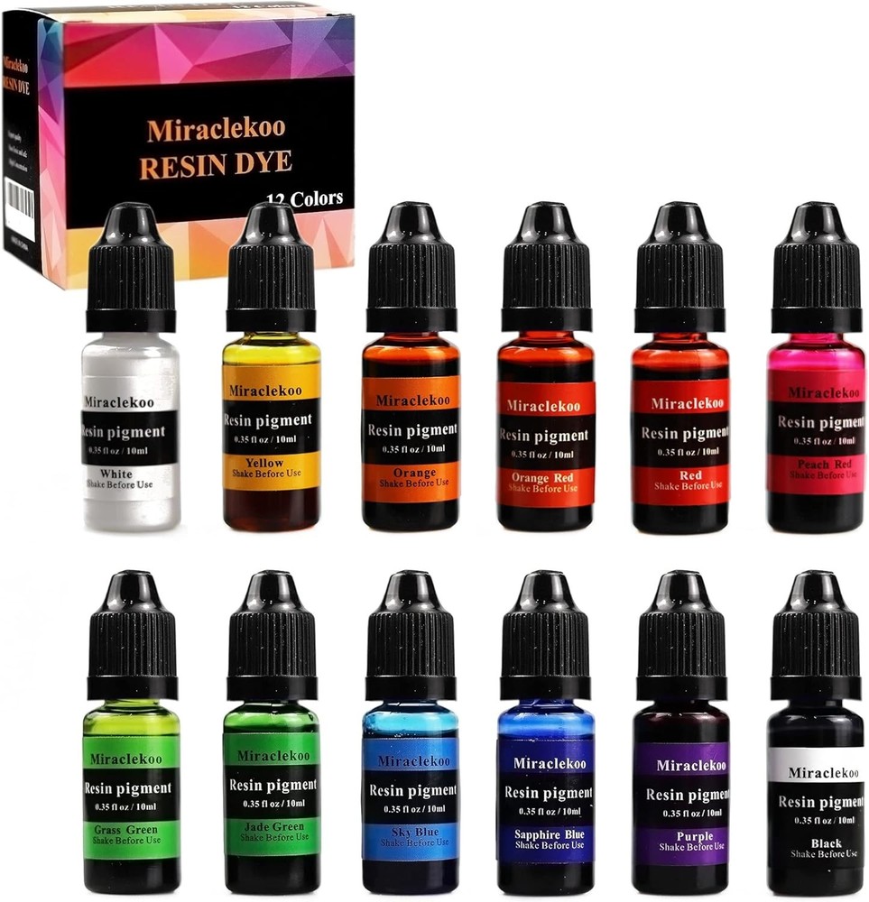 12-Color Translucent Epoxy Resin Dye Set, 10ml Bottles, Vibrant Liquid Pigment for Crafting