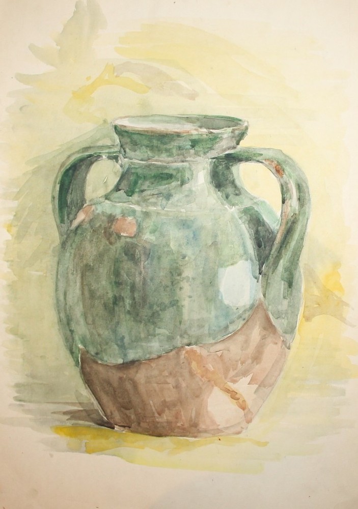 Vintage watercolor painting still life with jar