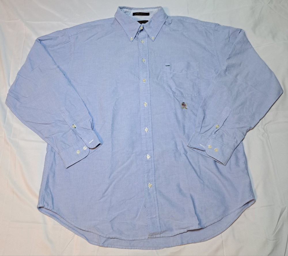 Tommy Hilfiger Vintage Long Sleeve Button Down Crest Blue Men's XXL