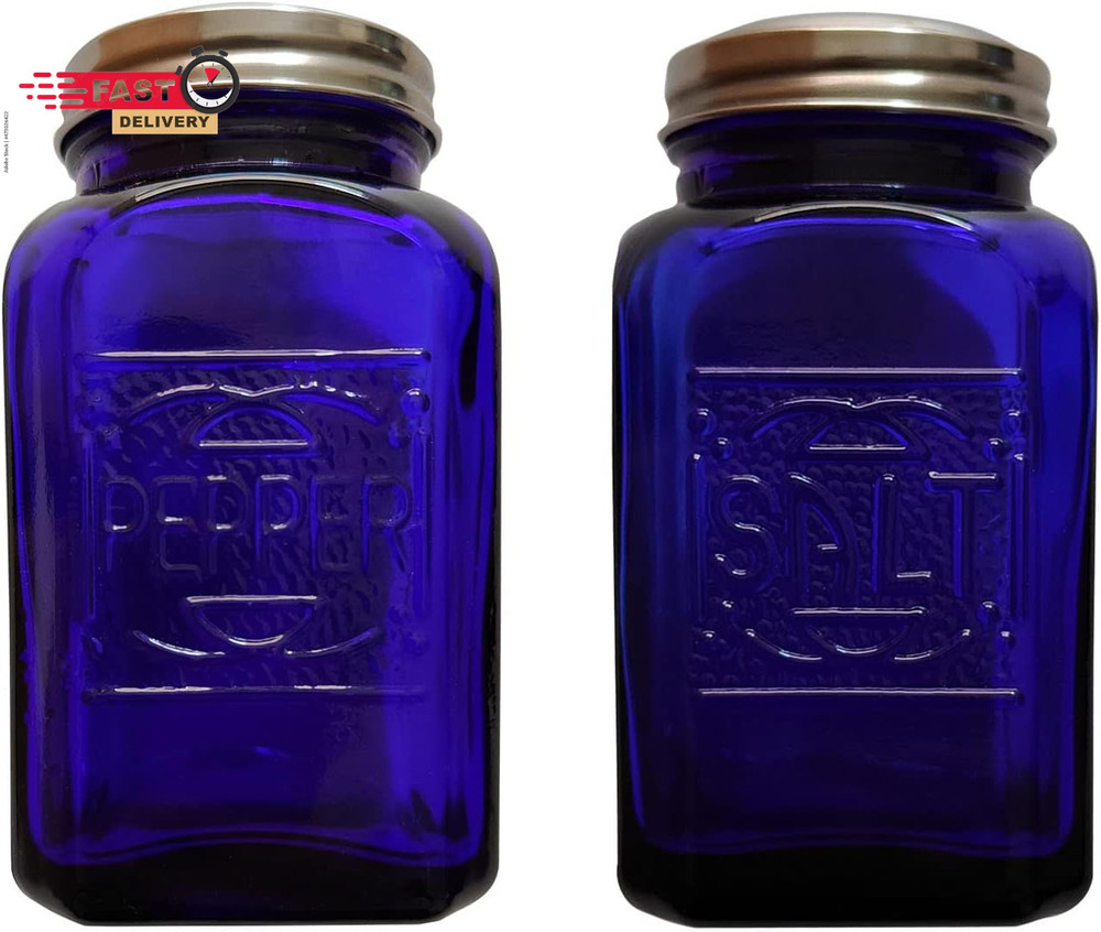 Ritadeshop Depression Style Glass Salt and Pepper Shakers (Cobalt Blue)