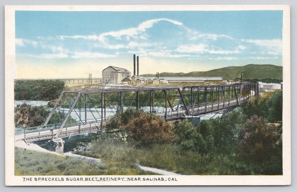 Spreckels Sugar Beet Refinery Salinas CA Vintage Postcard Truss Bridge