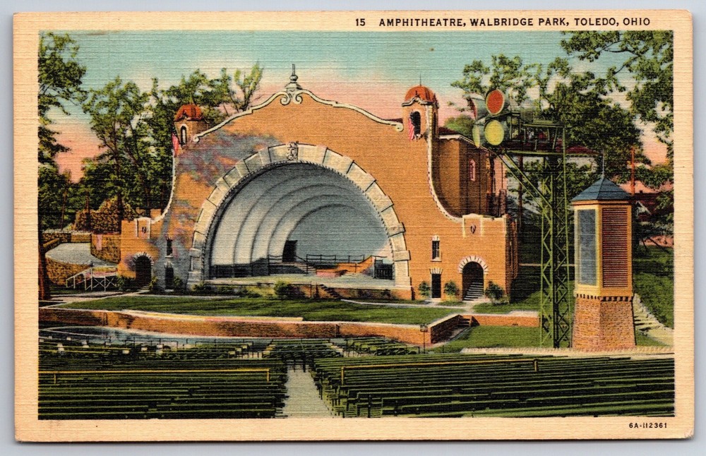 Toledo Ohio~Outdoor Amphitheatre Seen @ Walbridge Park~Vintage Linen Postcard