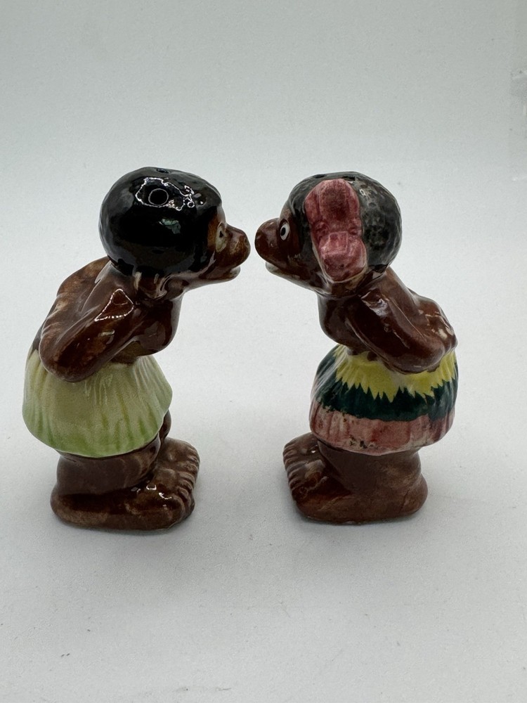 Vintage Salt & Pepper Shakers Mentawai Aboriginal Tribe Women Lady Skirt