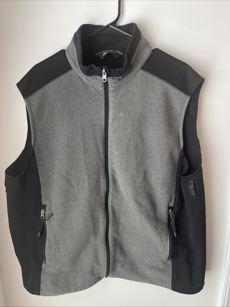 Men’s Eddie Bauer Grey Black Wind Cutter Sleeveless Fleece Jacket Size XL