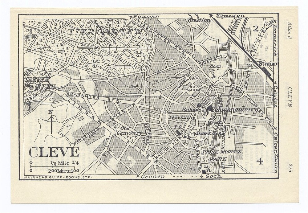 1933 Original Vintage City Map Of Kleve Cleves  North-Rhine Westphalia / Germany