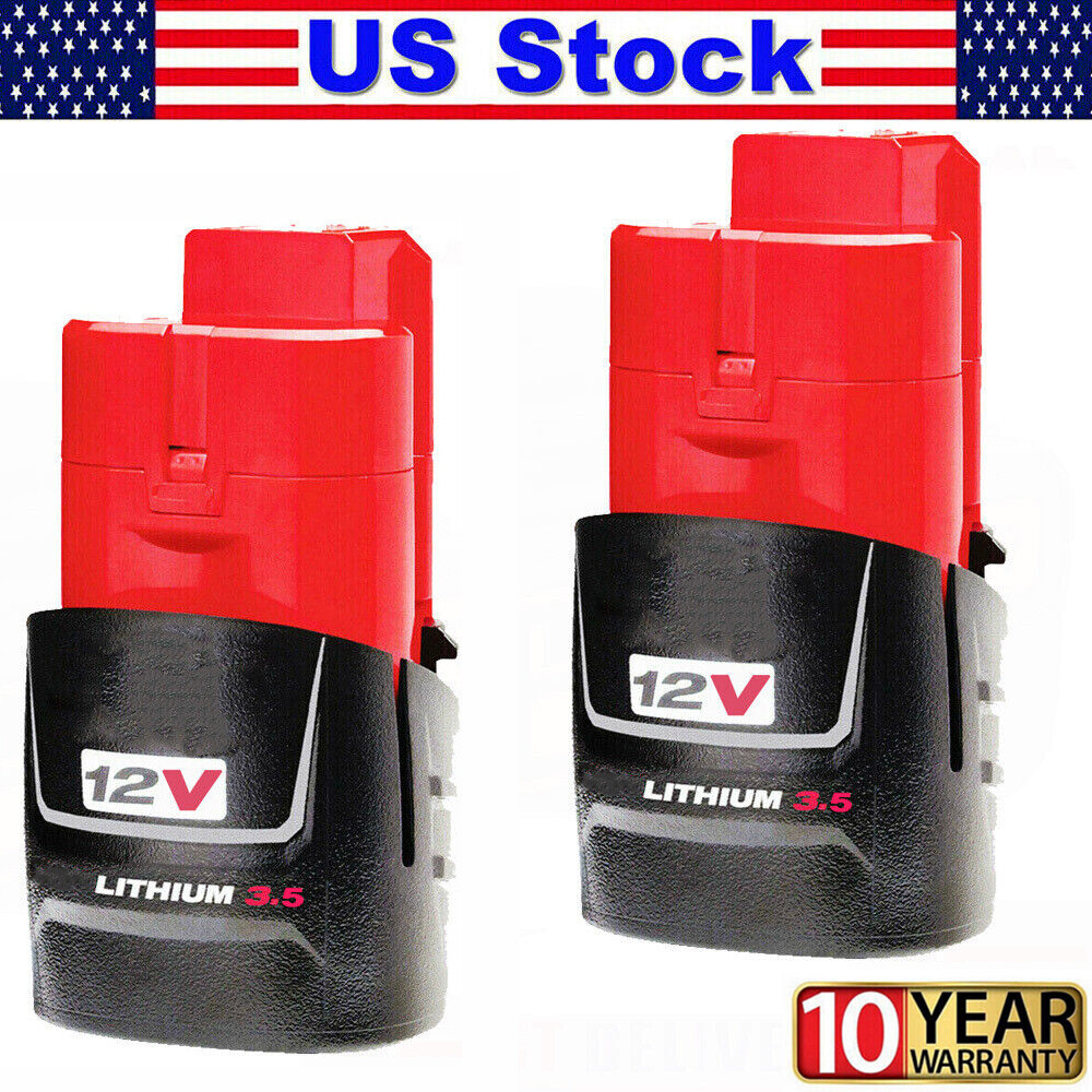 2-Pack 3.5Ah M12 12V Lithium Ion Battery for Milwaukee 48-11-2401 48-11-2420