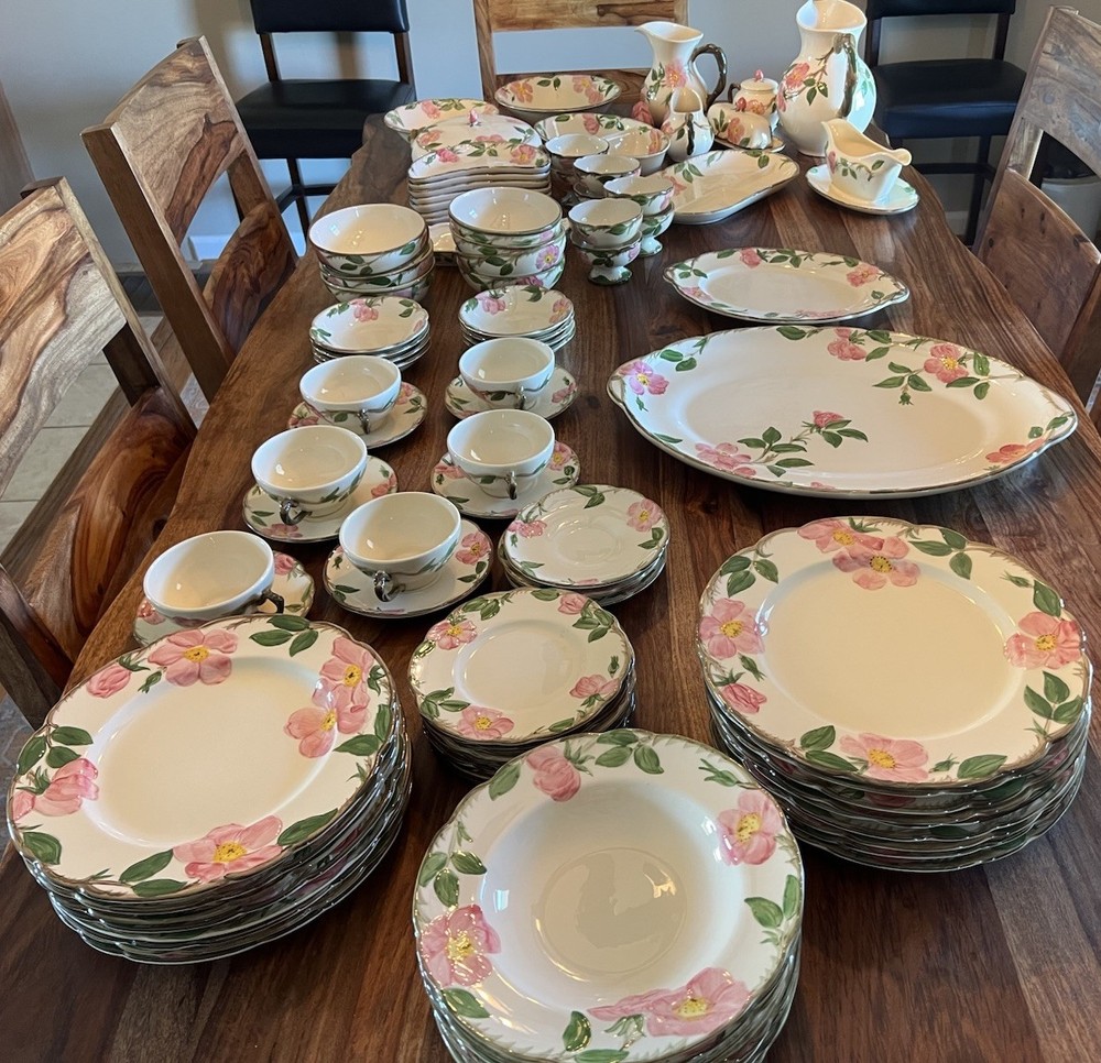 Franciscan Vintage Desert Rose Dinnerware 94Pieces Matching Stamps Rare Pieces